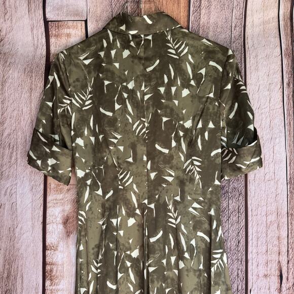 Staud Joan Maxi Dress Sergeant Green Painted Palm Leaf Print Button Front Sz 4 - Picture 5 of 10